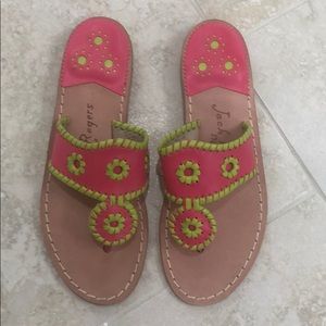 Pink and green jack rogers